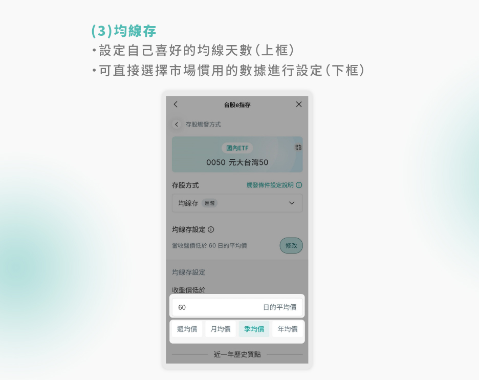 進階存股方式設定均線存 進階存股方式設定均線存